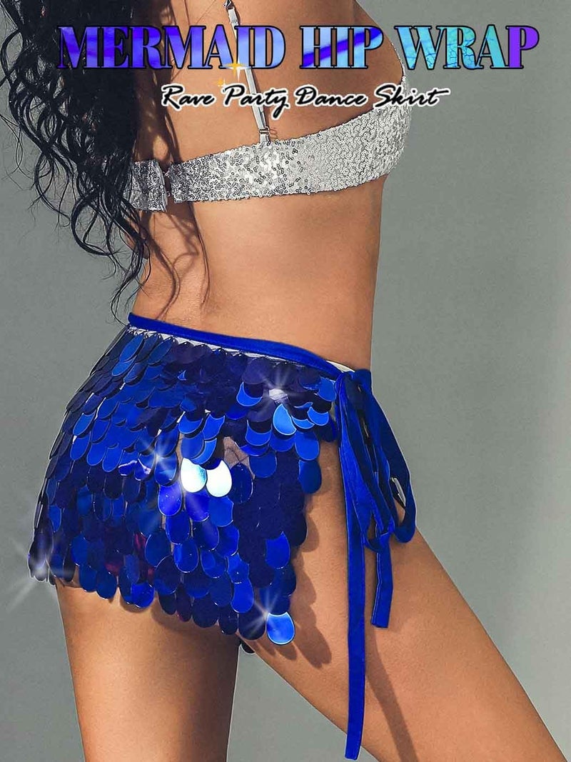 TWINKLEDE Sequin Mermaid Skirt Sparkly Mardi Gras Costume Belly Dance Mini Skirts for Women - Image 4
